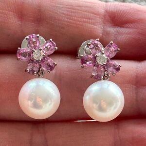 Schoeffel 18k pink sapphire and pearl earrings